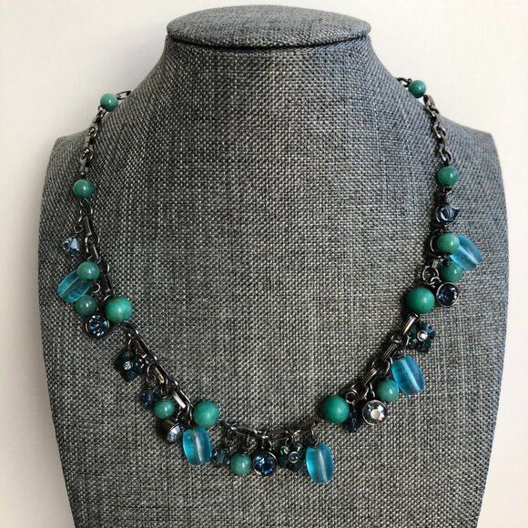 Dyrberg Kern Danish Designer Handcrafted Metal Beaded Necklace Blue Green Sz OS - Picture 1 of 8